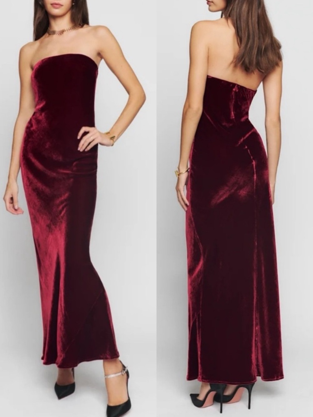 NEW NWT Reformation Sylvania Velvet Strapless Maxi Dress In Chianti